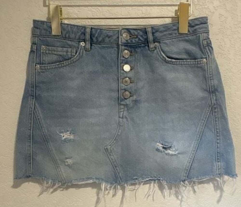We The Free Denim Mini Skirt Button Fly Medium Wash Women's Size 27